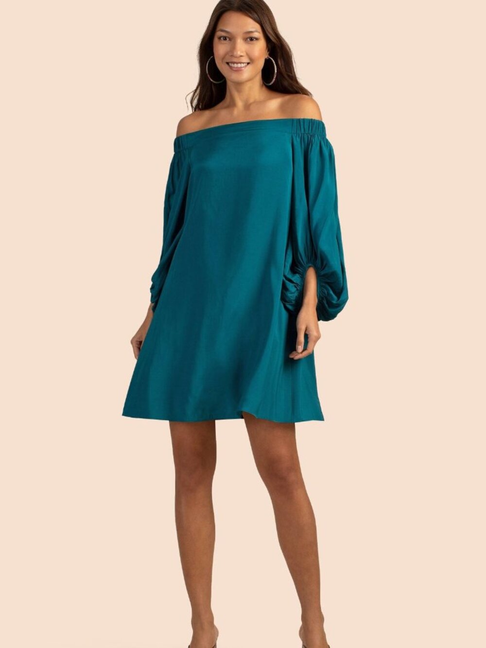 NWT Trina Turk Windward Dress Sunken Forest Lined Flowy Off the Shoulder XS $348